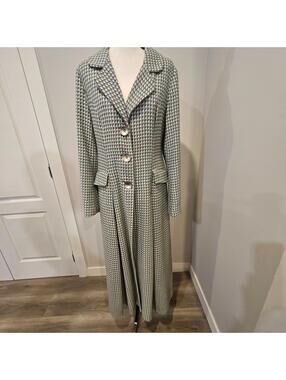 Vintage Kenzie Long Duster Coat Sage Taupe Cream  Wool Blend Belted Sz 12 Tall